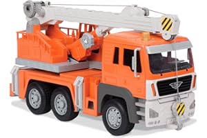 DRIVEN by Battat - Large 18 Inch Orange Crane Truck Toy for Kids – Lights & Sounds, Movable Boom Arm, Extendable Hook – Construction Vehicle Toy – 3+ Years