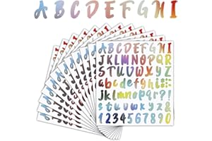 LOREC 12 Fogli Multicolore Adesivi Lettere Alfabeto Lettere Adesive in Vinile Numeri Adesivi Stickers Lettere Adesive Adatti per DIY Scrapbooking, Decorazioni Regalo, Album Fotografici, Biglietti di Auguri