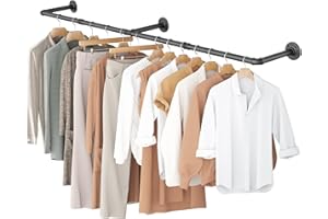 OROPY Industrial Pipe Clothes Rail, 167cm Wall Mounted Detachable Retro Metal Clothing Rail for Hanging Clothes, Heavy Duty Clothes Rail for Bedroom Storage, Black (3 Base)