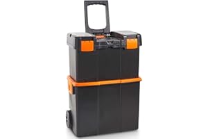 VonHaus Tool Box on Wheels - Wheeled Tool Box with Stackable Boxes for Easy Organisation - 3-Pack Secure Rolling Storage Boxes, Lockable Cover and Removable Tray with Wheels