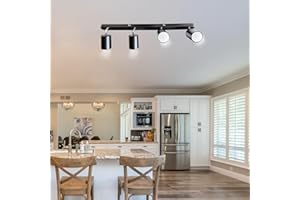 Sweier Plafond GU10 Noir à Angle Rotatif 4 Spot, Blanc Froid 6000K 5W 450LM, Plafonnier Ajustable (Ampoule Fournie), Pour le Salon, la Chambre à Coucher, le Couloir, la Chambre D'enfant, la Cuisine