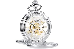 TREEWETO Taschenuhr Unisex Taschenuhr mit Kette Analog Mechanisch Handaufzug Doppelscharnier Antik Römische