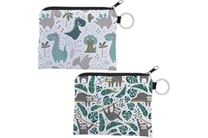 KAIAIWLUO Dinosaure Portefeuille,2 pcs Porte Monnaie pour Enfant Dinosaure Paresseux Dessin Animé Mignon Porte-Monnaie Petit Portefeuille avec Sangle à Fermeture éclair pour Enfant Garçons Filles