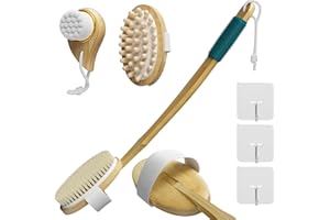 ‎READAEER Bambus Badebürsten set | Lange Griffe mit 2 abnehmbare Bürstenkopf Borsten/Holzpartikeln | Tropfenförmige Wollbürste