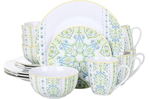 VEWEET 16-Piece Porcelain Dinnerware Set, Plate Sets with Dinner Plate, Dessert Plate, Bowl, Mug for Party, Feast, Family Gatherings, Service for 4, Series MAGDA