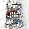 STEUGO 3 Pack Corner Shower Caddy, Stainless Steel Corner Shower Shelf with 18 Hooks, Adhesive Shower Shelves Shower Organizer Corner for Bathroom Storage (Black)