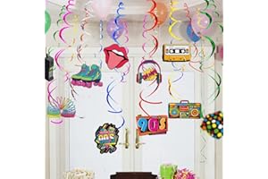 KILLIAN'S STORE 32 Stück 90er Deko, Deko 90er Jahre Party Luftschlangen Geburtstag HäNgende Wirbel Deko Spiralen Hippie Rock Neon Party Deko Hip Hop RüCkblick füR Erwachsene 90er Rock Hippie Disco Retro Partybedarf