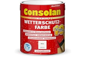 Consolan Wetterschutzfarbe, Deckender Holzschutz für Außen, Weiß, 2,5L