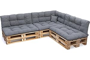 POKAR Palettenkissen Palletenauflagen Palettenpolster Palettensofa Palettenmöbel 8er Set: Sitzkissen 120x80 + Rückenlehne 120x40, Grau