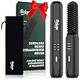 REHOYO Beard Straightener for Men, Cordless Heated Hair & Beard Brush with Anti-Scald & Ionic Technology, 3 Temperature Setting Beard Straightener Comb, Portable Straightening Brush for Home Travel