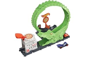 Hot Wheels City Ataque del cocodrilo Pista para Coches de Juguete con Lanzador y 1 vehículo, +4 años (Mattel HKX39)