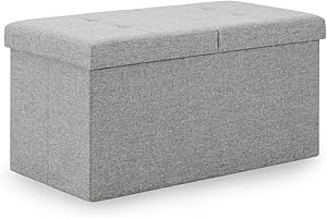 Honeypot Aero Ottoman Storage Box, Folding Toy Chest and Footstool with Lid Grey Linen Fabric, Bed End Hallway and Shoe Bench with Padded Seat (Light Grey, 76x38x38 cm)