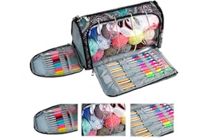 Adertos - Bolsa de Punto para Ganchillo, Bolsa de Ganchillo, Bolsa de Punto para Ganchillo, Lana, Bolsa de Almacenamiento de Lana para Hilo, Ganchillo, Agujas de Tejer, Negro, Negro