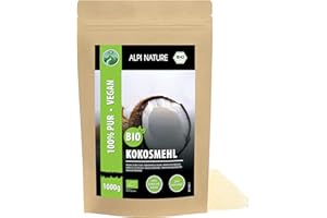 Alpi Nature Organiczna mąka kokosowa (1 kg) jakość surowej żywności z kontrolowanej uprawy organicznej pozbawiony glutenu bez laktozy test laboratoryjny wegański