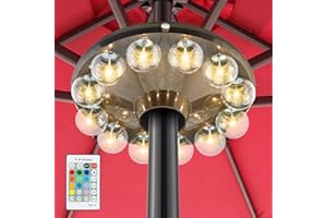 HONWELL LED Parasol Umbrella Lights,Outdoor Patio Umbrella Light,Battery Operated Cantilever Parasol Lights with 12 Clear Bulb, Dimmable Patio Tents Lighting Remote Control for Backyard,Camping Tents