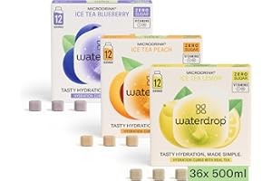 WATERDROP MICRODRINK waterdrop® Microdrink ICE TEA Set - Water Flavouring - Hydration Tablet - Natural Fruit Mix - Vitamin C - Sugar Free - Lemon - Peach - Blueberry - 36 Drinks