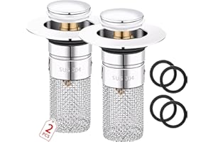 YUKOVEP 2 Pezzi Tappo Lavandino Bagno con Filtro,Tappo di Scarico Pop Up,Scarico Lavandino Bagno,Universale Tappi Lavandino Bagno per Vasca da Bagno, Cucina, Lavabo(34-40 mm)
