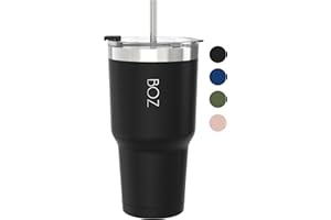 BOZ Vaso Térmico - Vaso con Tapa y Pajita - Vaso Termo Café para Llevar - Vaso Termo de Acero Inoxidable - Taza Termo Perfecta para Bebidas Frías y Calientes - Tumbler Sin BPA (900 ml - Negro)