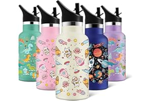HoneyHolly Gourde Isotherme Enfant, 350ml sans BPA, Gourde, avec Paille, Gourde Sport, Double Paroi Bouteille Isotherme Anti-Fuite, 18/8 Acier Inoxydable, Gourde INOX pour Enfant, École, Sport, Yoga