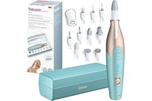 Beurer MP 84 Ponceuse pour ongles, lime à ongles électrique avec batterie, 10 embouts, lumière LED, étui de rangement inclus, jusqu'à 4400 tr/min, set d'ongles pour manucure/pédicure