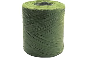 HAPPENINGS Rafia en un rollo de rafia sintética de 220 yardas, cinta de papel de rafia natural, artesanía para regalos, ramos de flores de Navidad, decoración, 200 m (oliva)