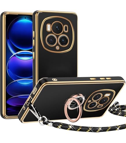 Handyhülle Mit Kette Für Honor Magic 6 Pro – Anti-Gelb TPU Transparent, Schwarz