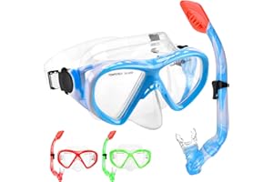 WOVOKA Masque de Plongée pour Enfants, Masque Tuba Enfant Anti-buée et Anti-Fuite Vue Panoramique à 180 Degrés Masque de Plongée HD en Verre Trempé pour Enfants, Jeunes, Garçons, Filles, Junior