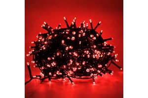 LUCCIKA Luci LED Natalizie da Esterno/Interno, 5mm, Cavo Verde, 8 Modalità, Controller 31V con Memoria, IP44 (Rosso, 9M 180LED)