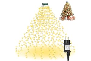 Withosent 448LED Luces Arbol Navidad con Anillo, 3m Cadena de Luces para Arbol de Navidad con Temporizador y Memoria, Impermeable 44, 8 Modes Decoración Christmas Lights, Adornos Exterior