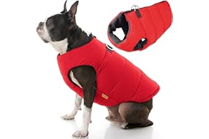 Gooby Wyściełana kamizelka kurtka dla psa - jednolita czerwień, duża - ciepła kamizelka dla psa z zamkiem błyskawicznym kurtka polarowa z podwójną smyczą D Ring - zimowy wodoodporny sweter dla małego