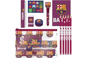 FC Barcelona skolpapper set för pojkar och flickor - 7-pack med pennor, gummi, pennvässare, linjal, anteckningsbok och EVA-fodral i flera färger, officiell tillbaka till skolan licens