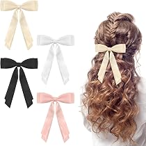 4er Set Haarschleifen Aus Seidensatin Für Damen & Mädchen – Weiß, Rosa, Blau, Schwarz Mit Metallclip
