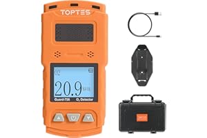 TopTes Guard-756 Monitor O2 Aggiornato, Rilevatore di Ossigeno Portatile, Risposta in 0,5s, Ricaricabile, con Allarmi a Vibrazione, Visivi & Sonori, Resistente a Polvere ed Esplos., per Lavoro e Casa