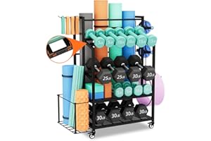 Rack per Manubri Regolabile Extra Large, Rack per Pesi Bonvork per Manubri, Kettlebells, Palle, Tappetini Yoga,Rack per Yoga con Ruote