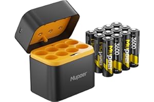 MUPOER Rechargeable Battery AA with Charger,3600mWh Lithium Aa Battery 12 Count 1.5V,Double A Batteries High Capacity,Lithium ion Batteries with Charging Storage Box,Lithium Batter for Blink Camera Xbox