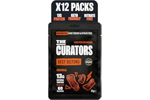 The Curators, Original Beef Biltong (12 X 25g pack), Nitrate Free, High Protein, Zero Carb, Low Calorie, Gluten Free, Prime Cuts of British & Irish Grass Fed Beef, Keto & GLP Friendly Savoury Snack