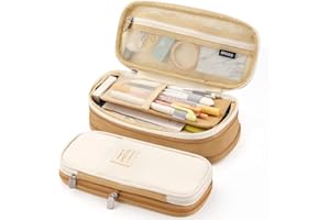 EASTHILL Big Capacity Pencil Pen Case Office College School Large Storage High Capacity Bag Pouch Holder Box Organizer Khaki