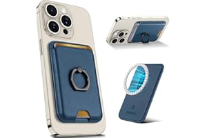 SHIELDON Tarjetero Magnético, Cartera de Cuero Genuino con [Soporte de Anillo Ajustable] [Bloqueo RFID] Tarjetero Adhesivo Compatible con iPhone 15/14/13/12 Series - Azul Real