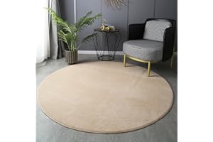 Highdi Tappeto Rotondo Salotto Cameretta Tinta Unita Pelo Corto Tappeto Moderno Morbido Antiscivolo Tappeti Tappeti per Bambini Cucina Balcone Tappet Tavolino (120cm,Beige)