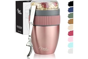 Milu Müslibecher to go 400ml MüsliMax I isolierter Edelstahl Joghurtbecher für Müsli I auslaufsicherer Becher mit Löffel für Yoghurt/Porridge (Rose Gold)