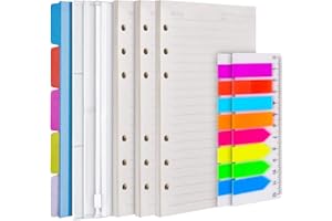 OMEYA Set di 3 ricambi di fogli formato A6, inserti per agenda personale per quaderno diario, divisori per raccoglitori 5 pezzi, tasche raccoglitore 3 pezzi-carta a righe