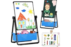 Arkyomi tableau enfant double face fer chevalet Rotatif à 360 ° Réglable en Hauteur,tableau craie tableau blanc avec accessoire,pliable tableau sur pied enfant 3 en 1 (noir)
