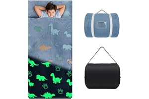 ‎DECALSWEET Decalsweet Leuchtendes Schlafsack Kinder Doppelter Reißverschluss Weich Warm, Faltbare Kinderschlafsack mit Kissen Abnehmbar für Mädchen Jungen, Schlafsack für Outdoor Indoor Camping, 170×75cm