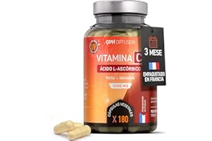 GPH DIFFUSION Vitamina C 1000 mg - Vitamina C Pura (Ácido L-Ascórbico) - 180 cápsulas vegetales - Fatiga, Inmunidad, Sistema nervioso