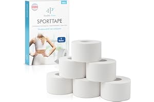 ‎HEALTH PRESS Health Press Sporttape - 6 Tape Rollen (3,8cm x 10m) - Sporttape weiß - reißbares Profi Sport Tape - Sport Tapeverband für alle Sportarten