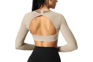 ZAAYO Sportowa koszulka damska z długim rękawem, bez pleców, z długim rękawem, wysoka rozciągliwość, szwy, koszulka z długim rękawem