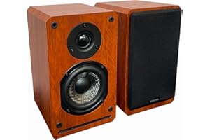 ROXEL RBS 300,Altoparlante per libreria, effetto legno di ciliegio con woofer in fibra di carbonio migliorato da 10.2 cm, suono dettagliato e raffinato, bassi profondi e alti lisci 150 W RMS