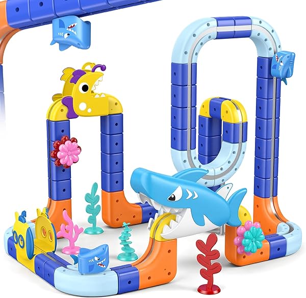 117 Pezzi Giochi Bambini 3 4 5 6 7 8 Anni, DIY Cube Track Regalo Bambino 3-8 Anni Trenino Elettrico per Bambini Tema Oceano Pista Magnetica - 1