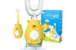 Ritalia® Cepillos de dientes electricos niños en forma de U. Cepillo electrico infantil ultrasónico inteligente, automático y recargable kidbrush (Amarillo)