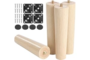 Moendergo Drewniane nogi meblowe 15 cm, wymienne nogi do sofy z litego drewna bukowego, nogi kanapy, nogi stołu, nogi komody ze śrubami, płyta montażowa i antypoślizgowy ochraniacz (trójziarniste)